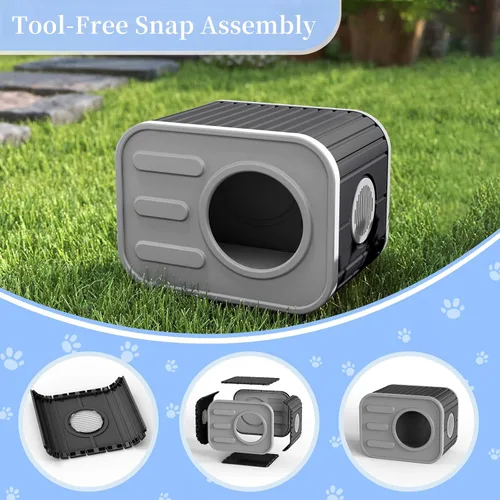 Miniatura 5 de PatioZen Cama para gatos de interior, casa en cubo, resistente a la intemperie, refugio aislado de plástico con suelo elevado, apilable