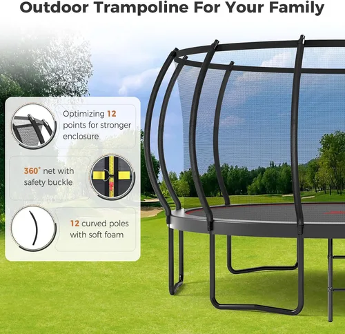 Miniatura 3 de Tatub - Grandes trampolines al aire libre de 10, 12, 14, 15 y 16 pies para niños y adultos, trampolines de calabaza recreativos al aire libre