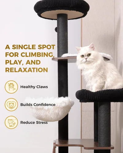 Miniatura 11 de Torre moderna de árbol para gatos de interior de 63 pulgadas, árboles resistentes para gatos grandes, torre de árbol para gatos adultos Maine Coon