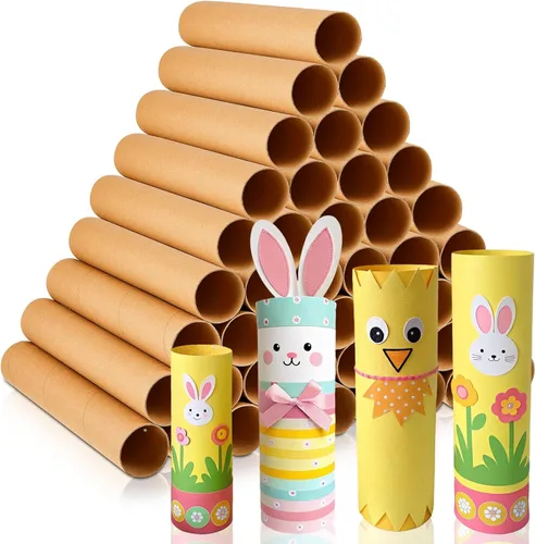 Miniatura 19 de Henoyso Paquete de 100 tubos de cartón para manualidades, rollos gruesos de papel higiénico vacíos para niños, proyectos de aula, manualidades