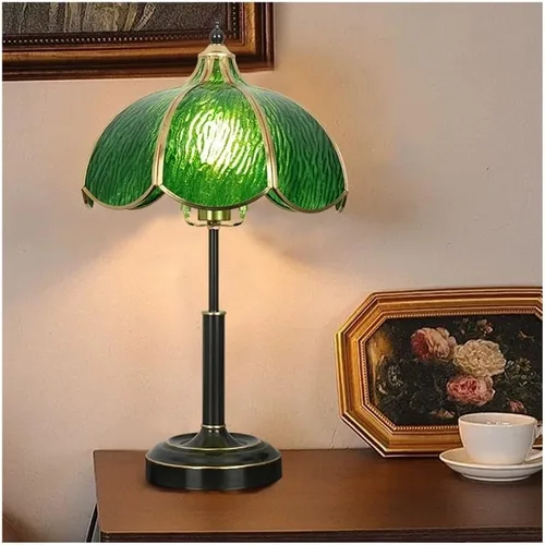 Miniatura 7 de Lámpara de mesa de cristal vintage Lámpara de mesa para dormitorio, estudio, sala de estar, lámpara de mesa de noche de latón (azul, mediano)