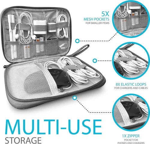 Miniatura 3 de Organizador de cargador electrónico - Funda de cable de viaje para cables, cargadores y accesorios tecnológicos