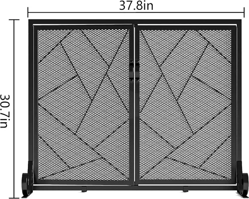 Miniatura 6 de Fire Beauty Pantalla de chimenea con puertas con bisagras Borde de hierro fundido, marco de acero resistente, malla metálica duradera, protector