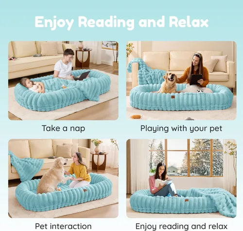 Miniatura 8 de ChiXnuggle Cama humana para perros adultos – Cama gigante de piel sintética rayada de lujo para perros con asa portátil, almohadilla de espuma