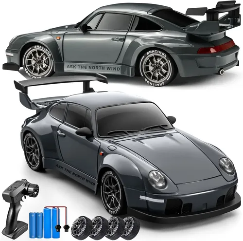 Auto de Deriva RC, Vehículo de Control Remoto Escala 1:24 con Luces LED, Neumáticos de Deriva y Dos Baterías, Idea de Regalo de Juguete Deportivo de