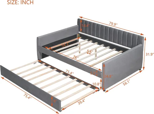 Miniatura 2 de SOFTSEA Sofá cama matrimonial con nido, sofá cama tapizado de terciopelo con respaldo vertical copetudo para sala de estar, dormitorio, no necesita