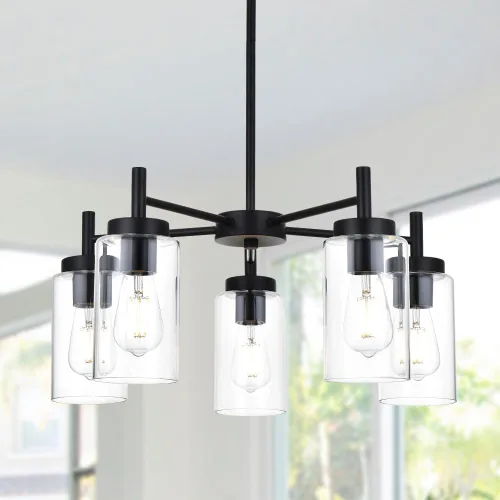 Miniatura 8 de Lámpara de araña grande retro con pantalla de vidrio transparente de metal para isla de cocina para interiores, iluminación colgante en acabado