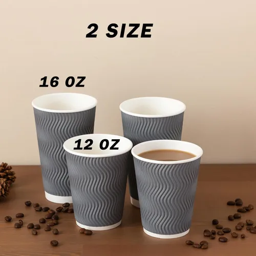 Miniatura 5 de Clawsoff Paquete de 90 tazas de café desechables de 16 onzas sin tapas, tazas de café de papel ondulado aislado gris de 16 onzas, tazas de papel
