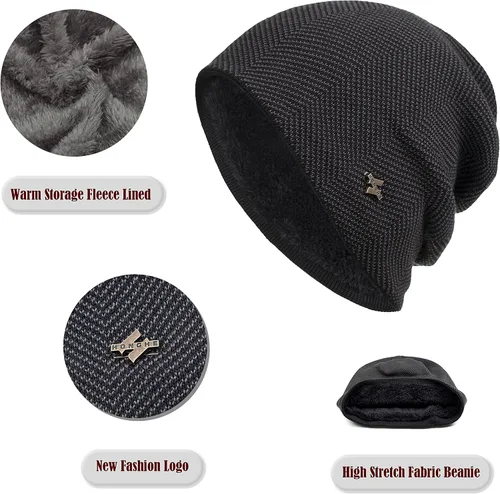 Miniatura 2 de Gorro unisex de lana de punto Sky Madrid con forro polar frío para hombre, gorro negro