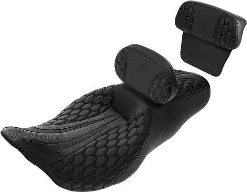 Miniatura 43 de Asiento de conductor, pasajero y piloto - SLMOTO Asiento de motocicleta de una pieza para 2 personas, compatible con Harley Touring Road King CVO
