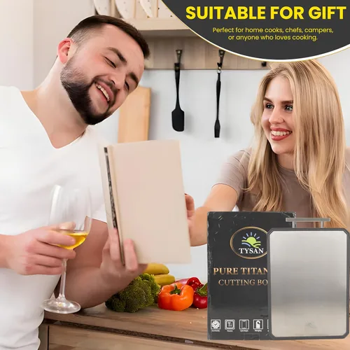 Miniatura 7 de TYSAN Tabla de cortar de titanio para cocina – Tabla de cortar de metal 2 en 1 para picar carne/verduras – Tabla de cortar de titanio puro y paja
