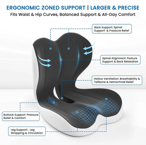 Miniatura 5 de Cojín para asiento de automóvil que reduce la presión de la ciática, la espalda y el coxis Hollow Design for Coccyx, Double-Sided Anti-Slip