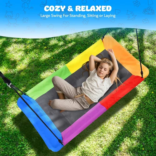 Miniatura 4 de Columpio de árbol rectangular gigante de 60 pulgadas para niños y adultos, resistente al agua y duradero, columpio grande para árbol al aire libre