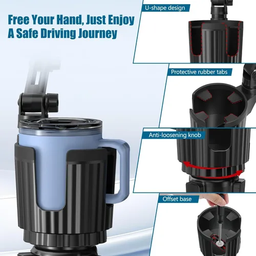 Miniatura 6 de Soportes para teléfono para portavasos de tu automóvil, soporte para teléfono celular 2 en 1 con soporte para tazas, base expandible, cuello