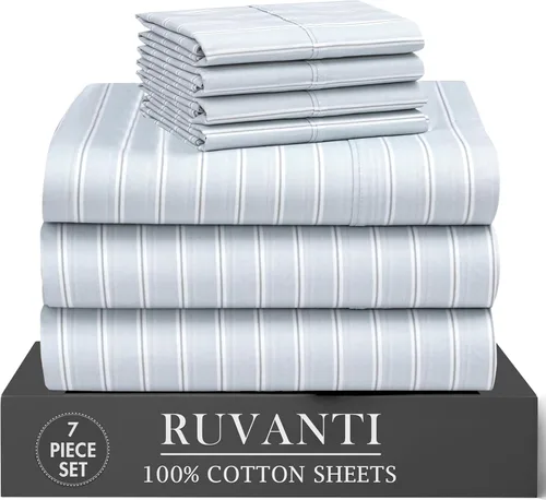 Miniatura 68 de RUVANTI 6 Piezas Sábanas de Algodón - 100% Algodón Natural Suave, Ligeras y Transpirables Sábanas de Percal Crujiente, Sábanas de Cama Tamaño Full