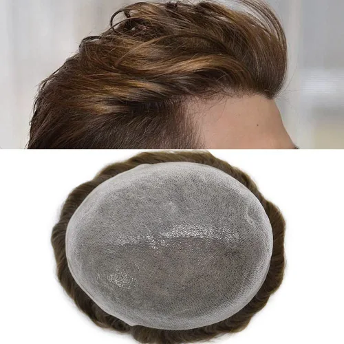 Miniatura 48 de Toupee Hair for Men Hair Piece 0.002 in Ultra Thin Skin Mens Toupee Sistema de reemplazo de cabello humano para hombres, prótesis capilar