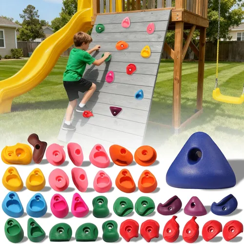 Miniatura 9 de Juego de 45 soportes para escalada en roca para niños, agarres de pared para escalada en roca, juego de pared para interiores y exteriores, juego