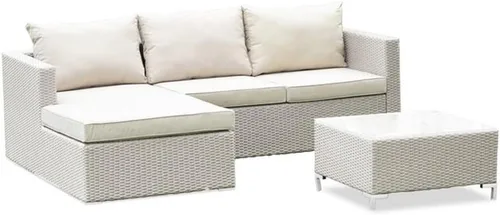 East West Furniture ACL3S03A - Juego de muebles de patio de 3 piezas, juego de sofá modular para exteriores contiene una mesa de té de mimbre