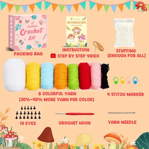 Miniatura 6 de MAGIMUSE Kit de ganchillo para principiantes, kits de inicio de ganchillo para adultos Amigurumi kits de ganchillo para tejer manualidades