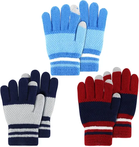 Miniatura 8 de Hicdaw 6 pares de guantes de invierno para niños, guantes de punto elásticos y cálidos para niños o niñas