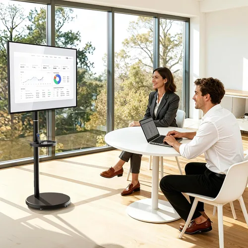 Miniatura 6 de Soporte de TV móvil con ruedas y altura ajustable para TV de 13 a 43 pulgadas hasta 15 kg, de retrato a paisaje, carrito de TV con caja