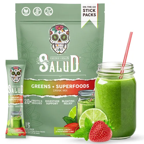 Miniatura 7 de Polvo de verduras Salud 2-en-1 + sobres de mezcla de bebida de superalimentos, más de 20 frutas y verduras, probióticos, prebióticos, apoya la salud