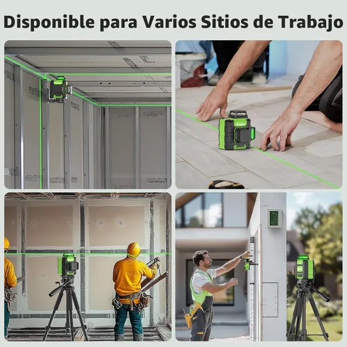 Miniatura 8 de Huepar Nivel láser 360 autonivelante, nivelador láser de línea cruzada verde recargable 3x360°, herramienta láser de nivel 3D para construcción