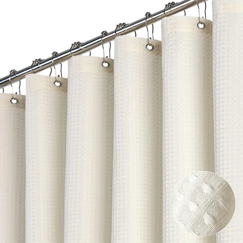 Miniatura 8 de Dynamene cortina de ducha de lino burdeos - cortinas de tela de nido de abeja texturizadas y resistentes para baño, 256GSM, juego de cortinas