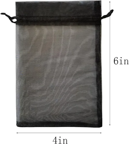 Miniatura 3 de Paquetes de 50 bolsas de organza de regalo de 4 x 6 pulgadas, cordón negro a granel para baby shower, Navidad, cumpleaños de profesores, recuerdos
