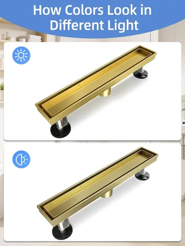 Miniatura 3 de Drenaje de ducha dorado, drenaje de ducha lineal de 24 pulgadas con rejilla de inserción de azulejos extraíble, drenaje de suelo de ducha moderno 2