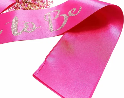 Miniatura 5 de Bride to Be - Banda de satén rosa intenso con letras plateadas con purpurina plateada, banda para despedida de soltera, regalos de boda, fiesta