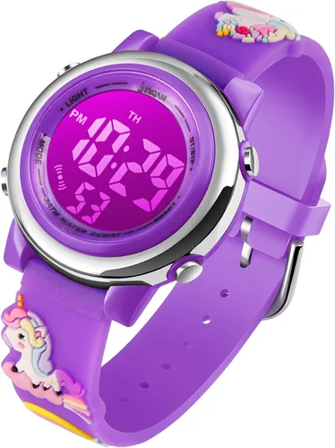 Kids Watch Girls Age 3-10 - Upgrade 3D Cute Unicorn Cartoon 7 Color Lights Digital Waterproof Sports Outdoor LED Watches with Alarm Stopwatch for