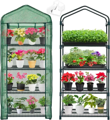Purlyu Mini Invernadero para Interiores y Exteriores, Casa Verde de Plantas Soporte de Estante de 4 Niveles Invernaderos Portátiles con Cubierta de