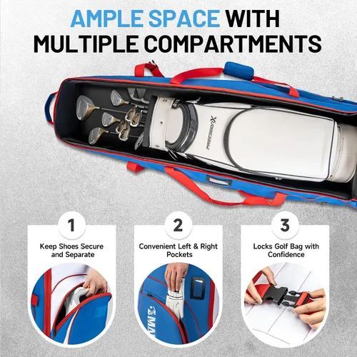 Miniatura 3 de MANUEKLEAR - Bolsas de golf de viaje de nailon 1680D para aerolíneas con ruedas, bolsas de viaje de golf para aerolíneas con parte superior