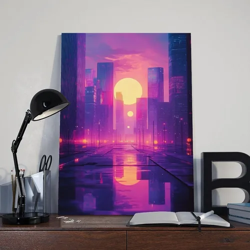 Miniatura 8 de Synthwave Aesthetic Wall Print – Vaporwave Inspired Urban Art, Purple & Orange Neon Poster for Modern Home Decor Poster Print Decorative Painting