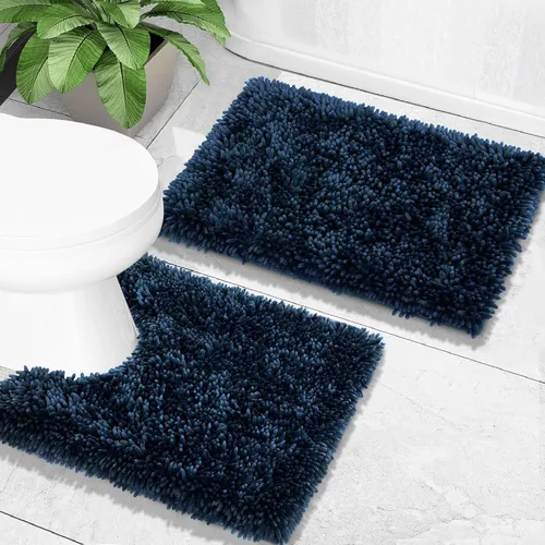 Miniatura 27 de Yimobra Juego de 2 alfombras de baño, alfombra de baño suave y absorbente y alfombra de inodoro en forma de U con respaldo antideslizante, alfombras