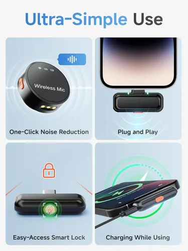 Miniatura 5 de BILIWAL Micrófono Lavalier inalámbrico para iPhone 15/16 y Android y PC, micrófono magnético de solapa con clip con cancelación de ruido de 2.4G