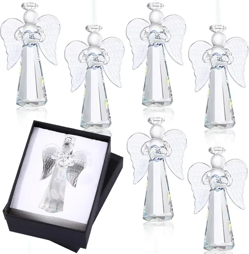 Miniatura 11 de CroBlissful 6 piezas de figuras de ángel de cristal, adornos para árbol de Navidad, adornos de ángel de la guarda, decoración del hogar para Navidad