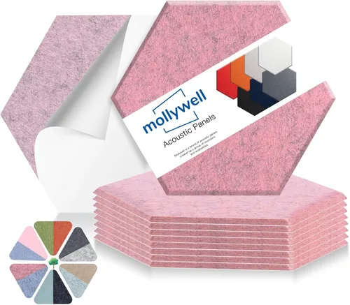 Miniatura 42 de Mollywell Paneles acústicos hexagonales, de alta densidad, insonorizantes, azulejos de fieltro decorativos para reducción de ruido para techos