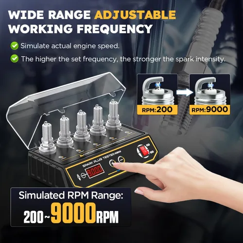 Miniatura 4 de Probador de Bujías Automotriz Mejorado de 5 Orificios con Altura Ajustable, Probador de Bobina de Encendido del Motor 200-9000rpm Frecuencia