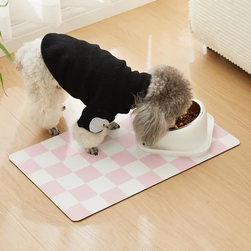 Miniatura 3 de Tapete a cuadros para alimentación de perros, tapetes absorbentes para comida y cuenco de agua, dispensador, mantel individual de tablero de ajedrez