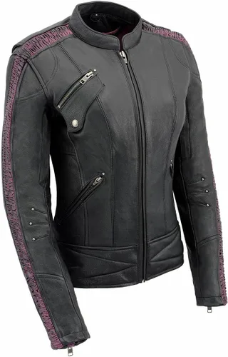 Miniatura 9 de Milwaukee Leather MLL2570 Chaqueta de Cuero para Motocicleta Negra 'Phoenix Embroidered' para Mujer Negro