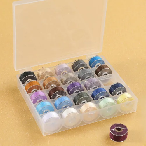 Miniatura 6 de Caja de canillas, organizador de canillas en caja de plástico transparente con 25 ranuras para bobinas vacías, caja de almacenamiento de plástico