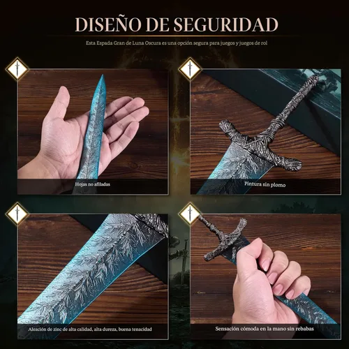 Miniatura 3 de RACEROCKET Elden Ring Espada de la Luna Oscura Gran espada de caballero recto Modelo de espada de metal de artes marciales de 11.8 pulgadas
