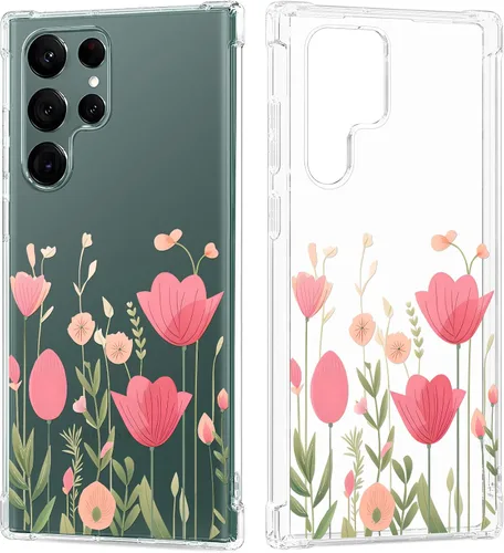 Miniatura 10 de Funda transparente floral para Galaxy S22 Ultra para mujeres/niñas, bonita funda de teléfono para Samsung Galaxy S22 Ultra 5G, diseño de flores