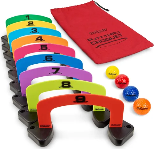 GoSports Putt-Thru Juego de Croquet de Golpeo - Incluye 9 Puertas, 4 Bolas de Golf y Bolsa de Transporte - ¡Juega en Casa, en la Oficina o en el
