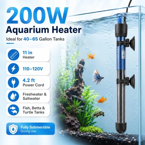 Miniatura 6 de Mylivell - Calentador de acuario sumergible ajustable de 200 W con termostato para tanques Betta, tortuga, agua salada y agua dulce de 40 a 65