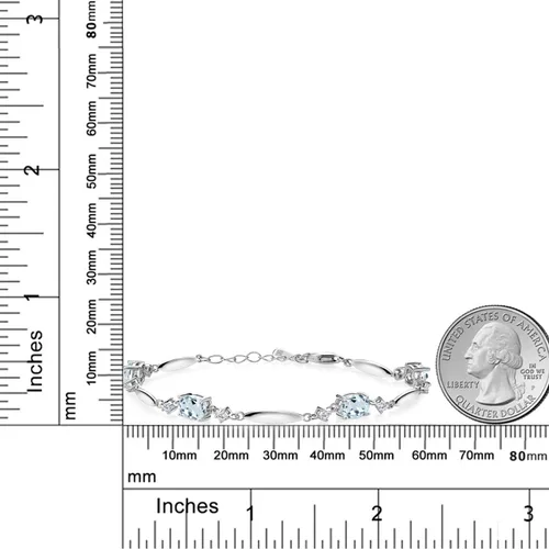 Miniatura 2 de Gem Stone King Pulsera de tenis de plata de ley 925 con aguamarina azul cielo y diamantes blancos cultivados en laboratorio para mujer, 3.30