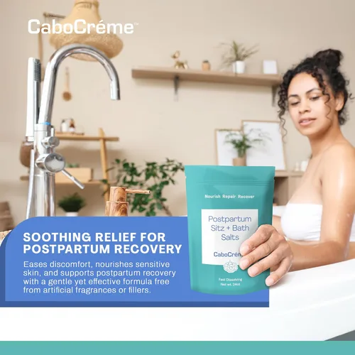 Miniatura 7 de CaboCréme Sitz posparto + sales de baño, 24 onzas, baño posparto para cuidado perineal, lágrimas curativas, hinchazón y hemorroides, sal del mar