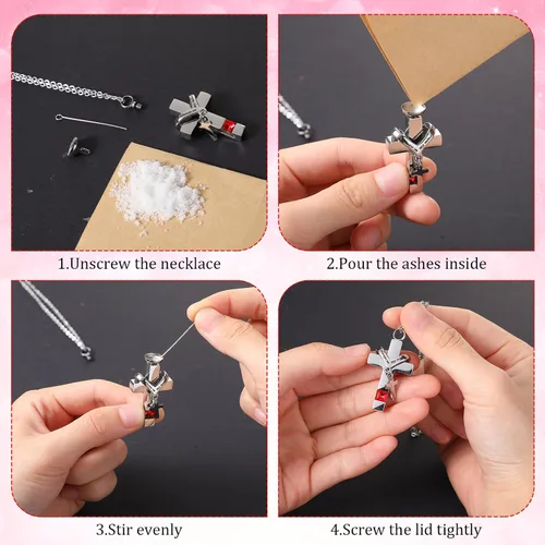 Miniatura 13 de 16 piezas de collar de urna para cenizas, medallón de cenizas talladas de acero inoxidable impermeable con 8 kit de relleno, cilindro de corazón